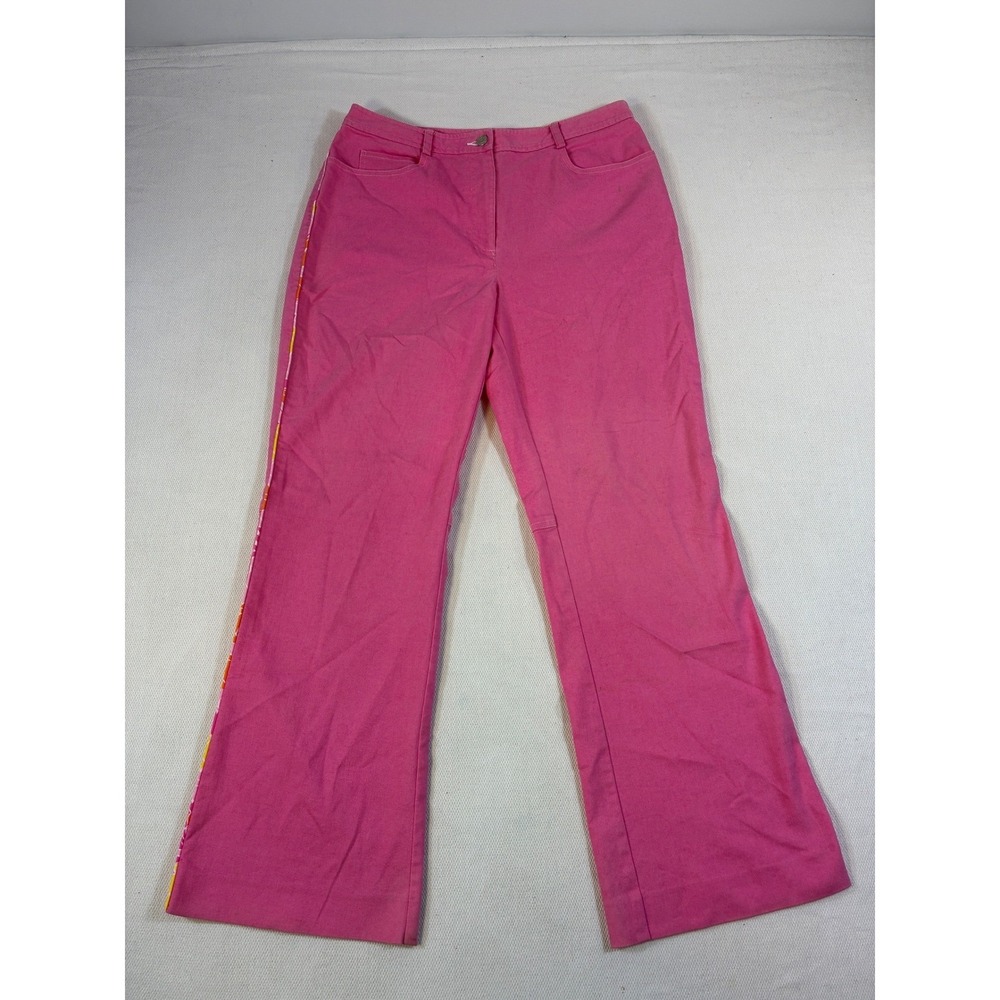 Vintage Lilly Pulitzer Pink Flare Pants Mens 6 Cotton Blend Striped Side Trim